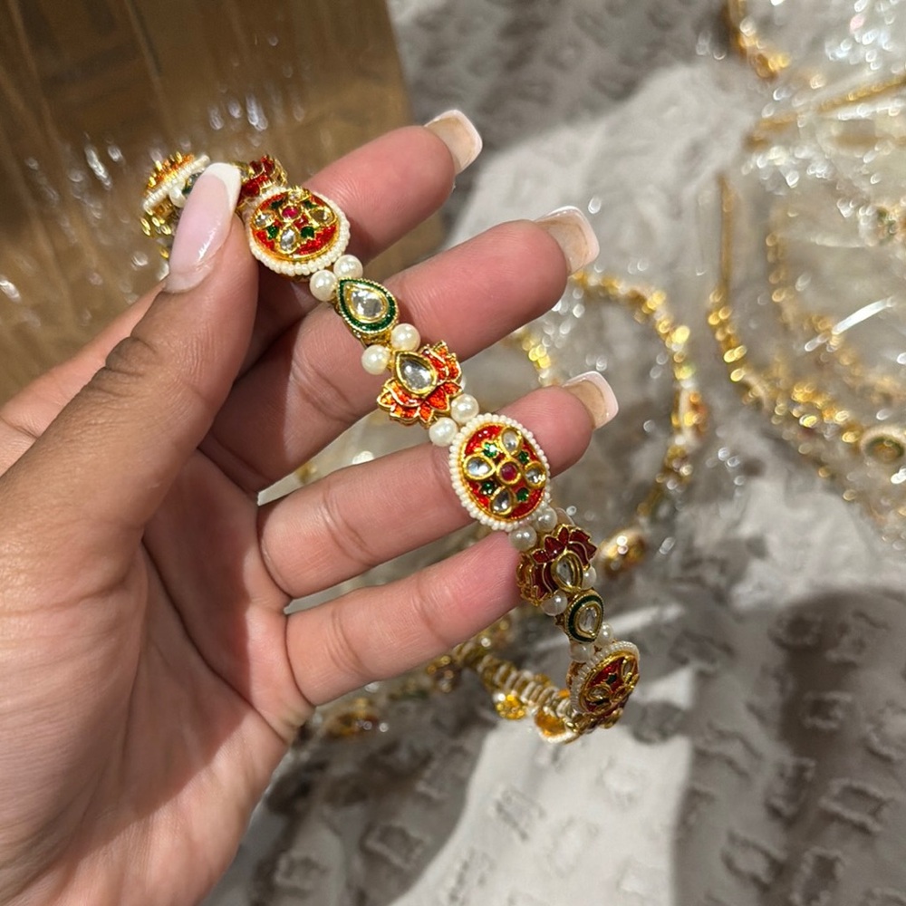 Traditional Gold-Tone Red & Green Kundan Headband